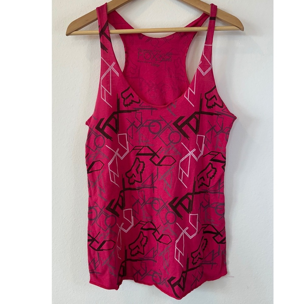 Fox Racing Girls Pink Geometric Logo Racerback Tank Top Size Large Sporty Casual